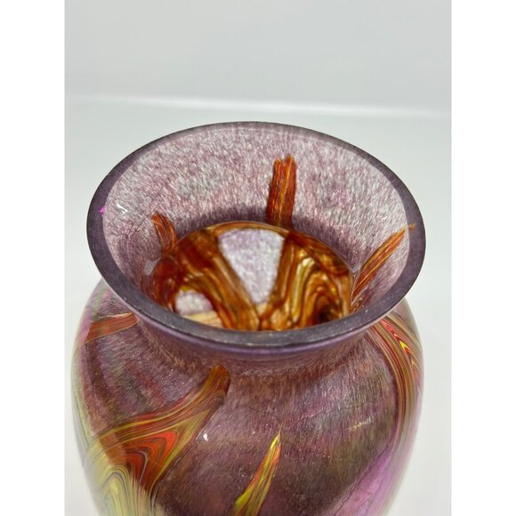 VTG Iridescent Favrile Red Luster Art Glass Vase 9" Tall Made in Taiwan Colorful - Picture 3 of 5